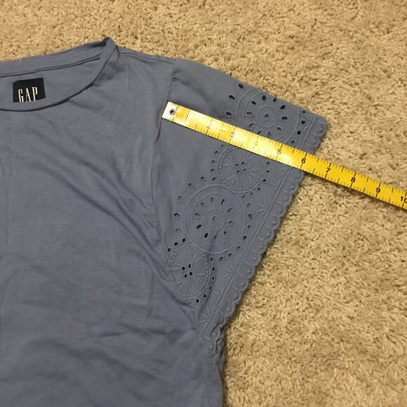 Periwinkle Blue Eyelet Sleeve Cotton Modal Cottagecore Tee - Picture 14 of 14